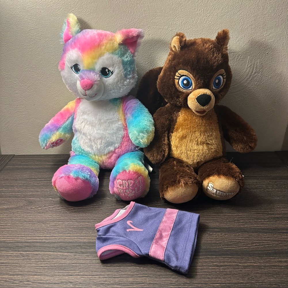 Build A Bear LOT Limited Edition Rainbow Wolf & Sammy Plush Great Wolf Lodge